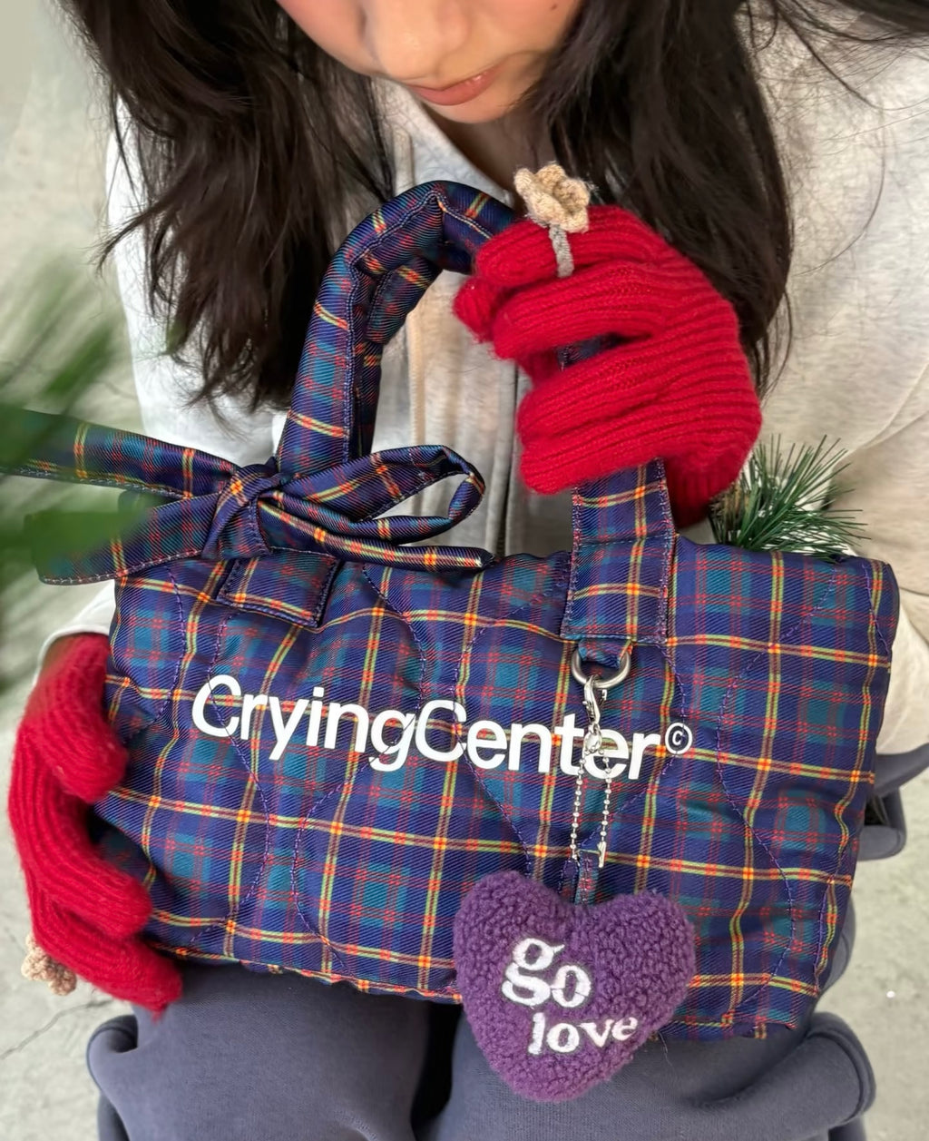 [cn | pre-order] crying center retro plaid puff crossbody tote bag
