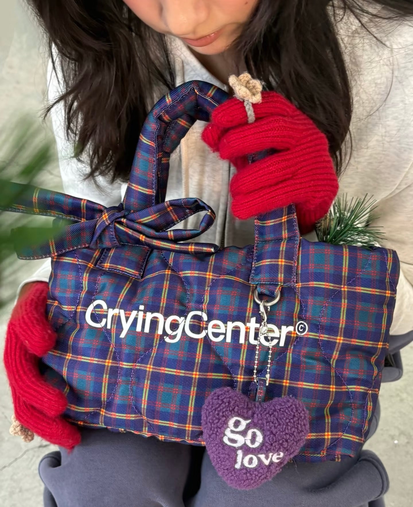 [cn | pre-order] crying center retro plaid puff crossbody tote bag