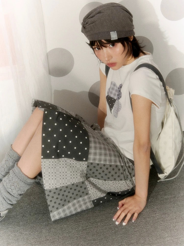 [NECYSTUDIO] patchwork midi skirt