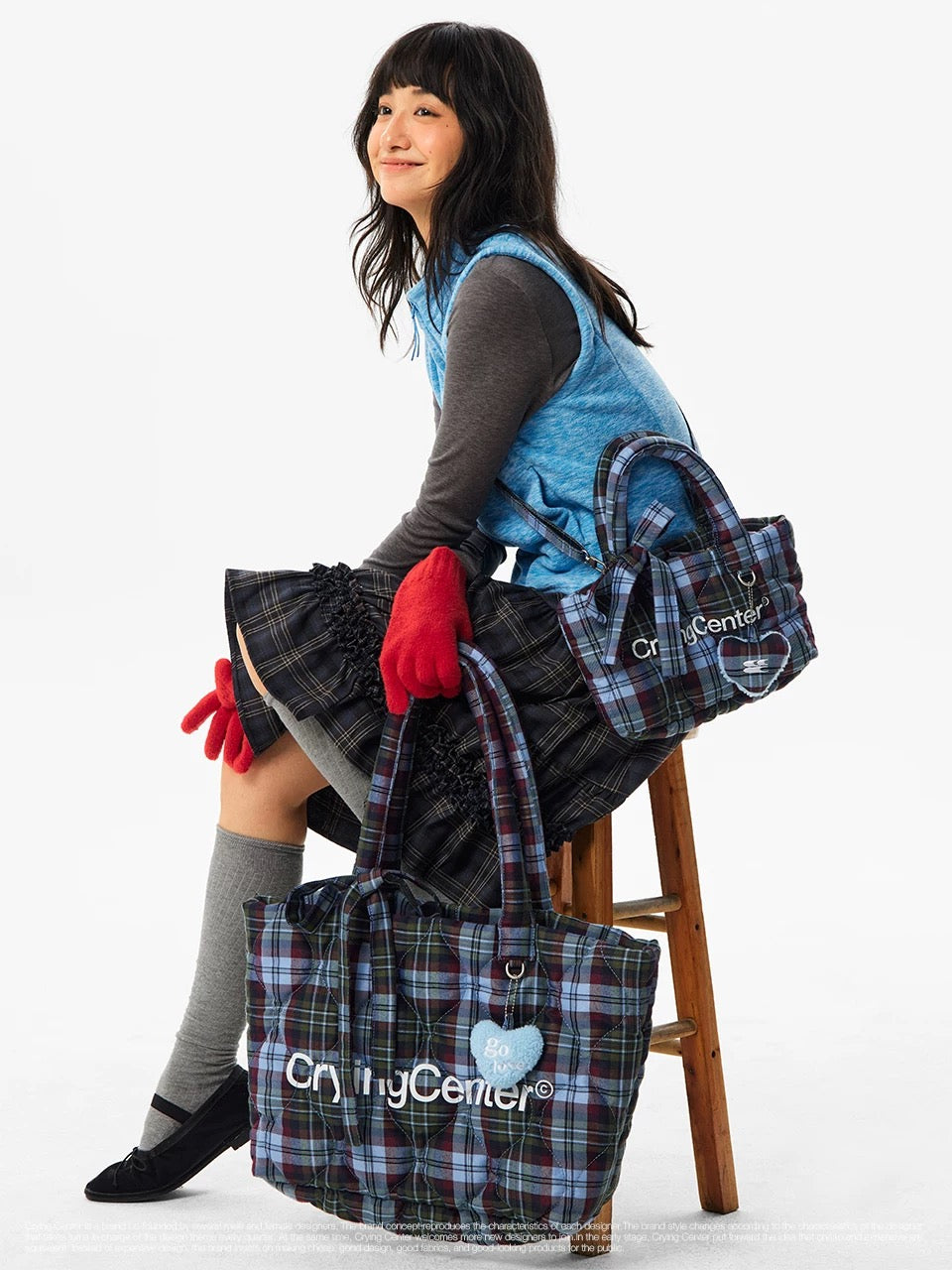 [cn | pre-order] crying center retro plaid puff crossbody tote bag