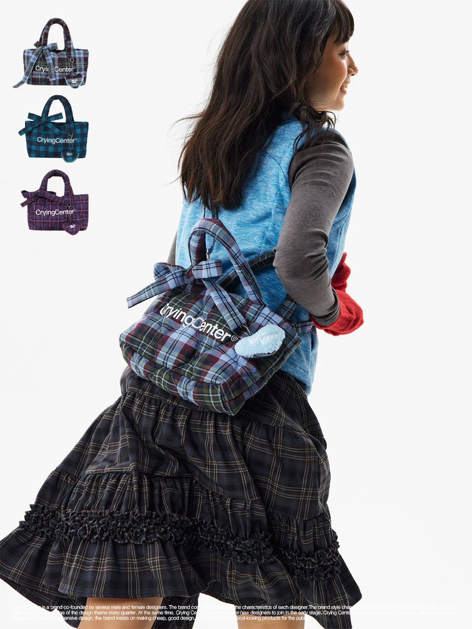 [cn | pre-order] crying center retro plaid puff crossbody tote bag