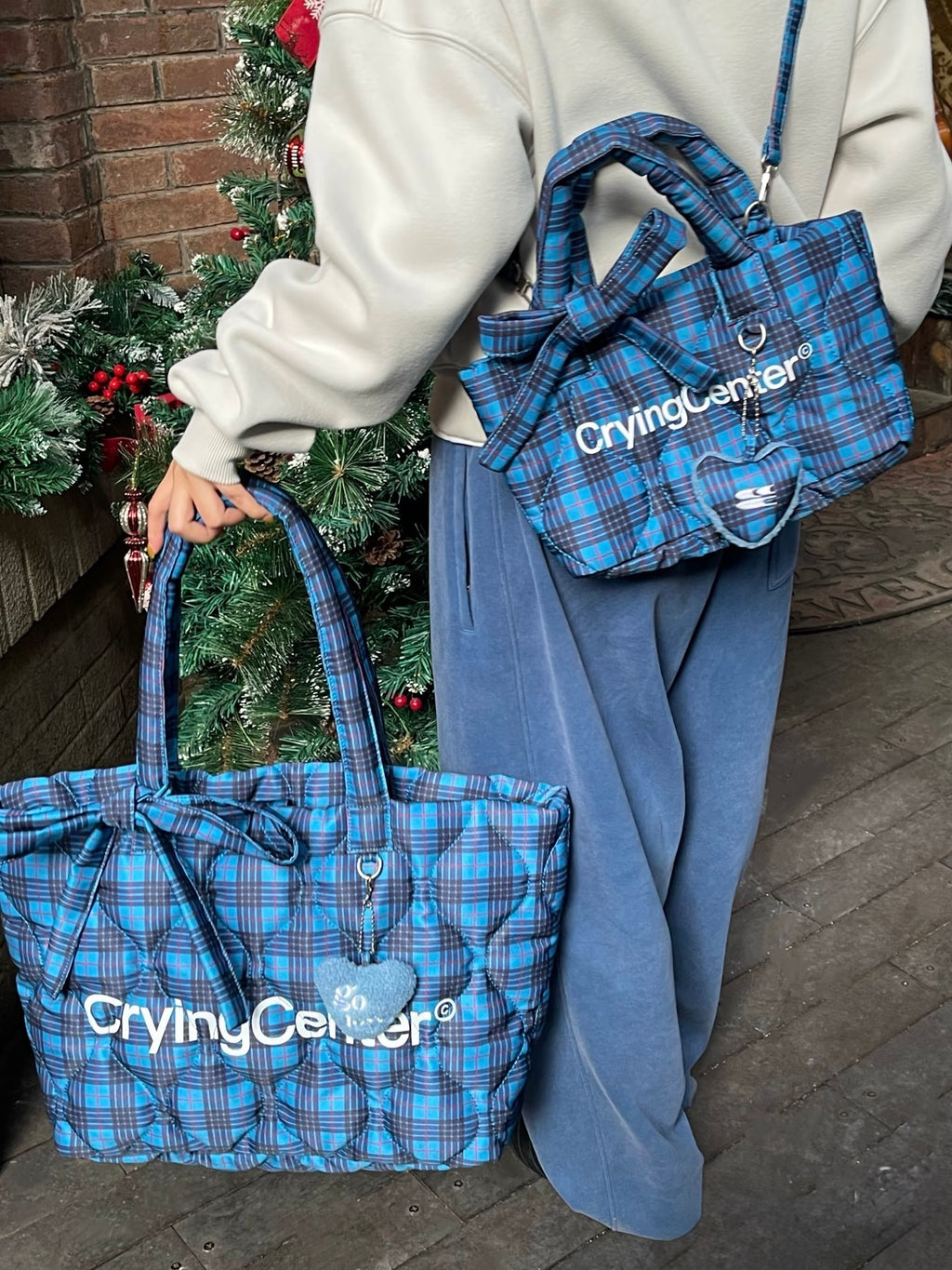 [cn | pre-order] crying center retro plaid puff crossbody tote bag