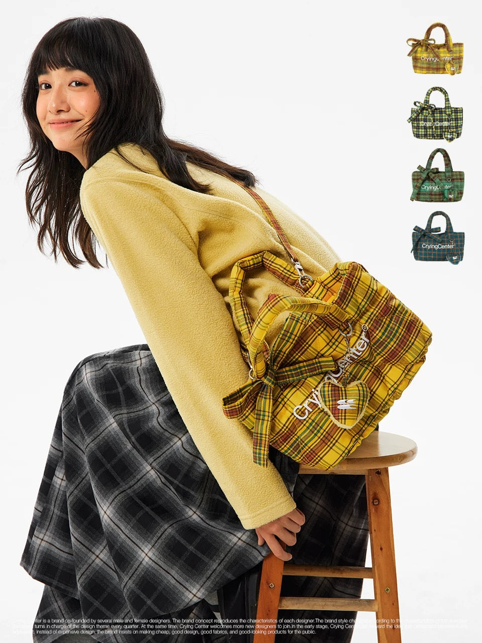 [cn | pre-order] crying center retro plaid puff crossbody tote bag