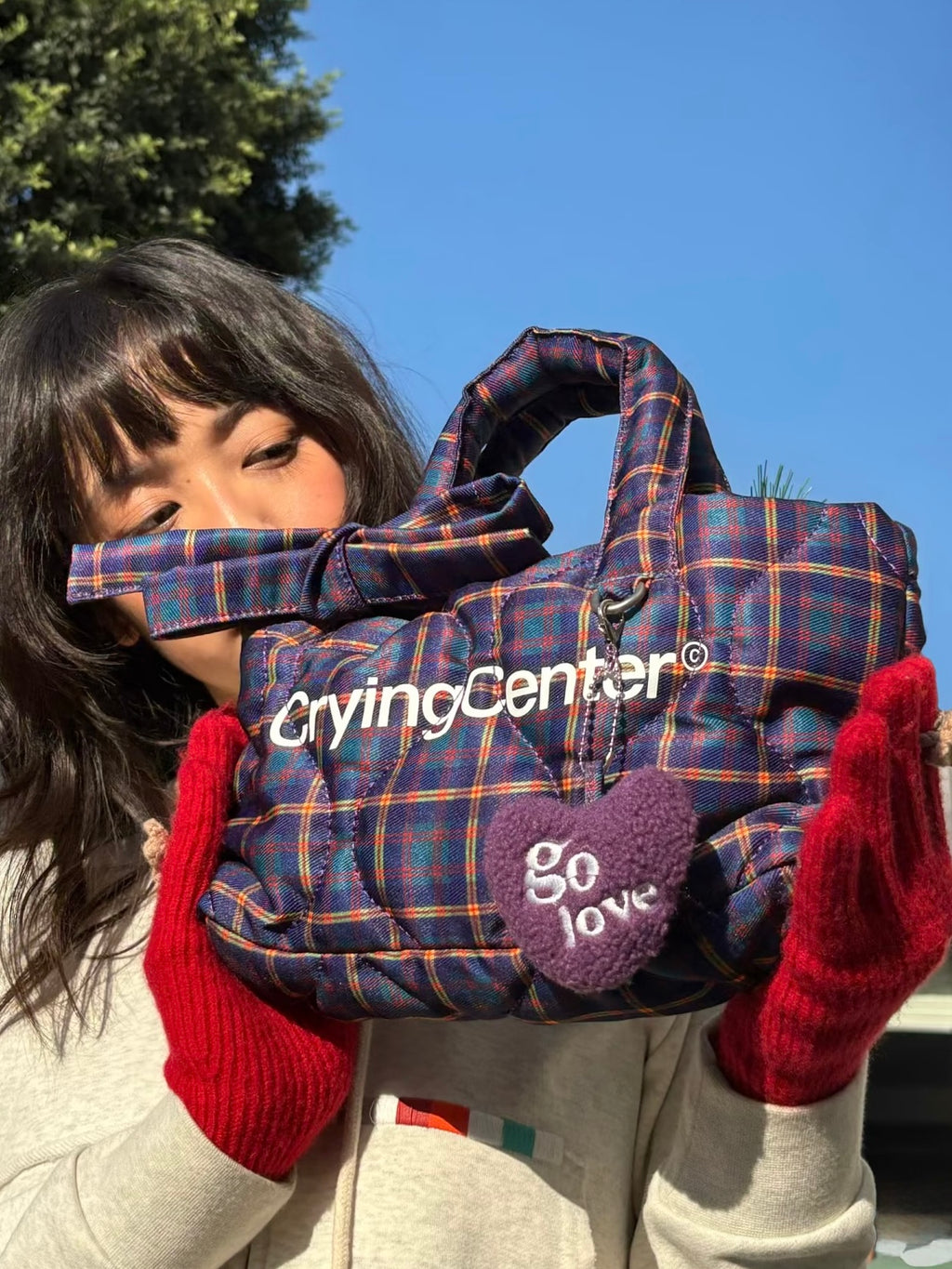 [cn | pre-order] crying center retro plaid puff crossbody tote bag