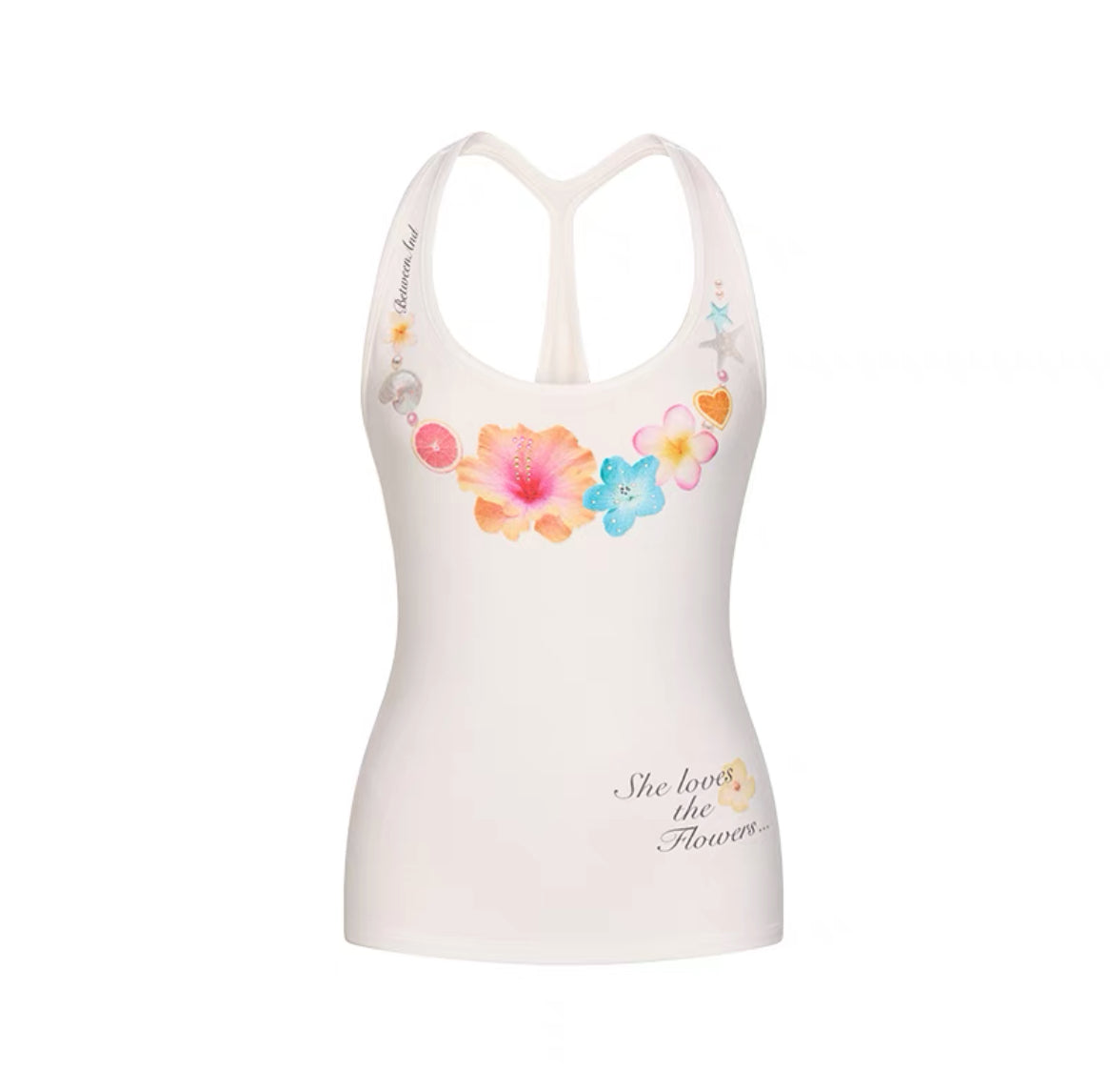 [BETWEENAND] flower pearl neckband top