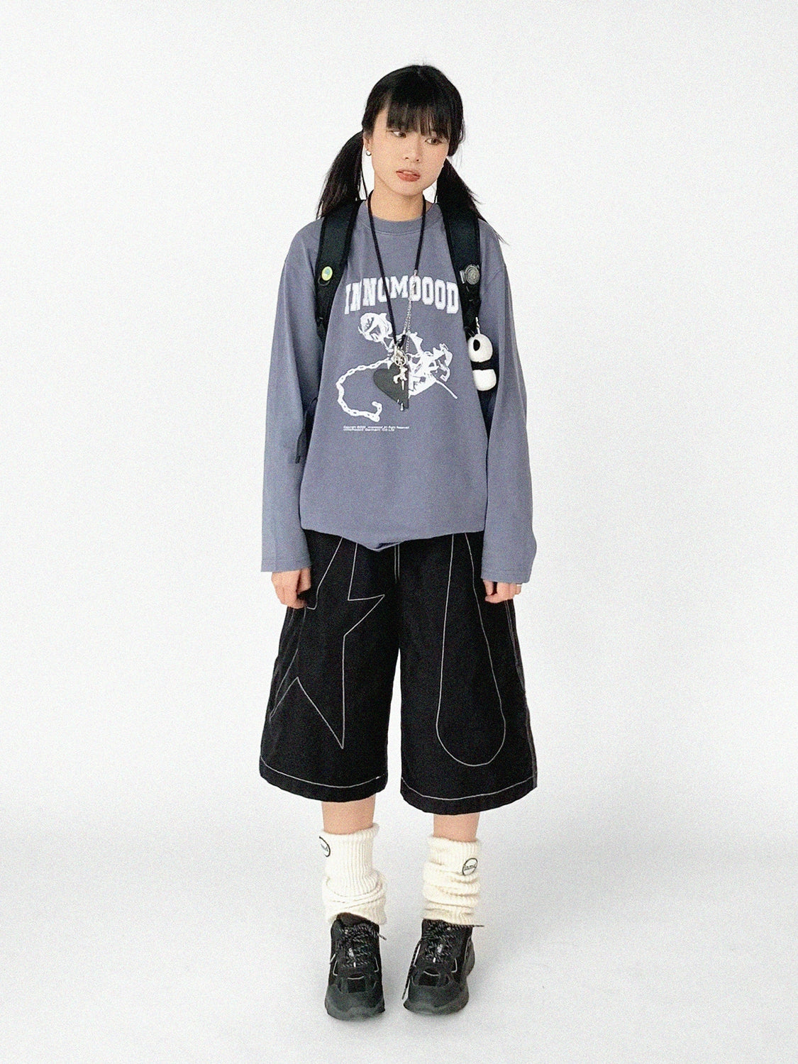 [innomood] tears star wide leg jorts