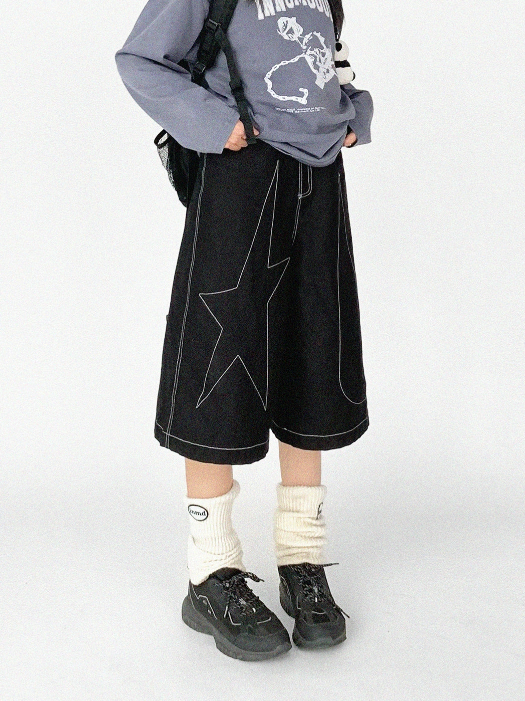 [innomood] tears star wide leg jorts