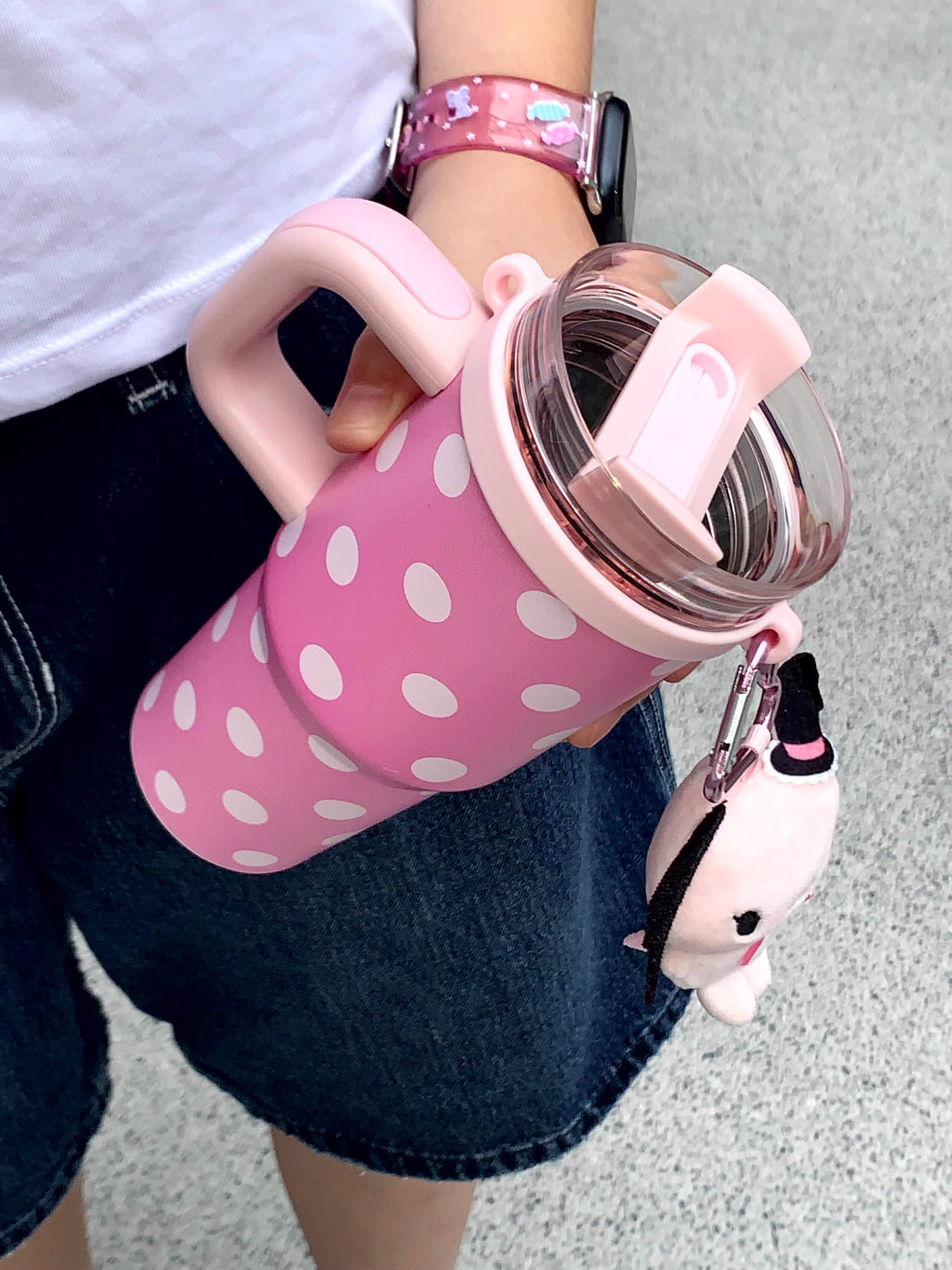 [cn | pre-order] rubbie's room pink polka dot stainless steel straw tumbler cup