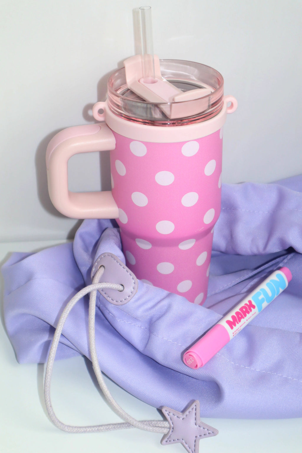 [cn | pre-order] rubbie's room pink polka dot stainless steel straw tumbler cup