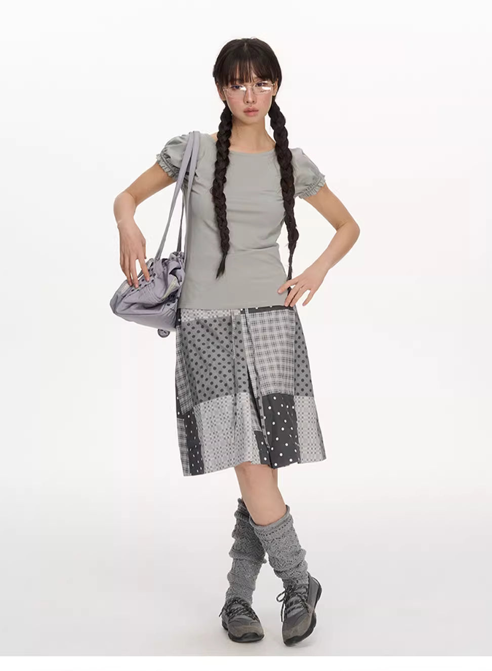 [NECYSTUDIO] patchwork midi skirt