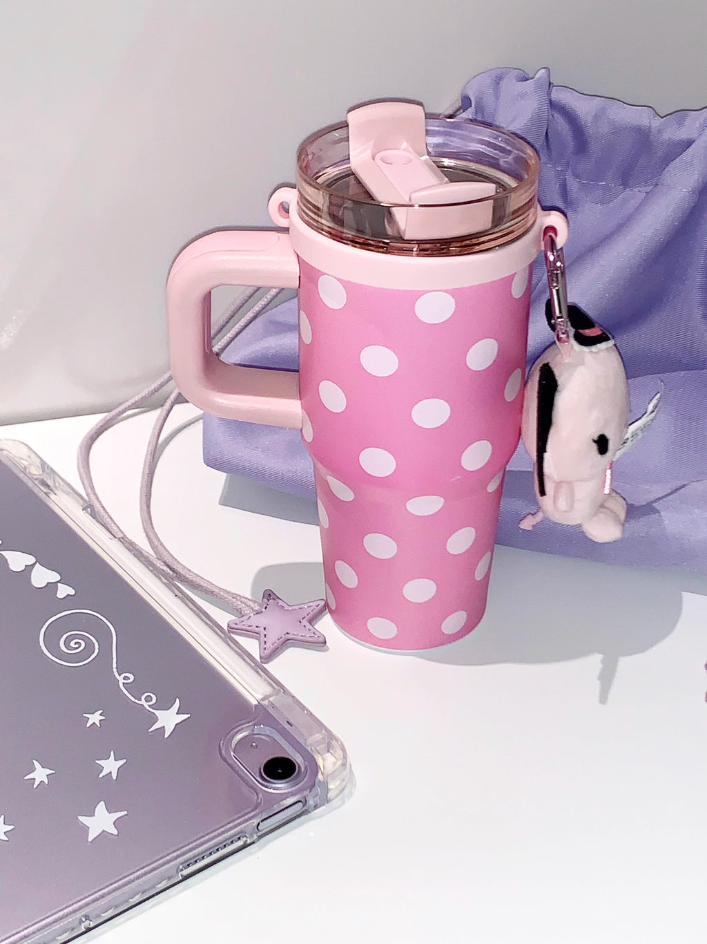 [cn | pre-order] rubbie's room pink polka dot stainless steel straw tumbler cup