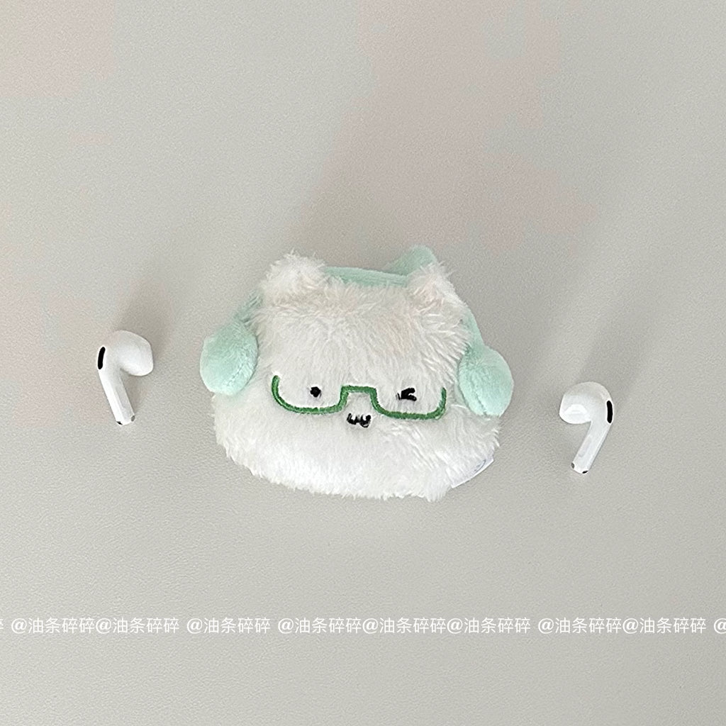 [cn | pre-order] white cat plush airpods pouch keyring