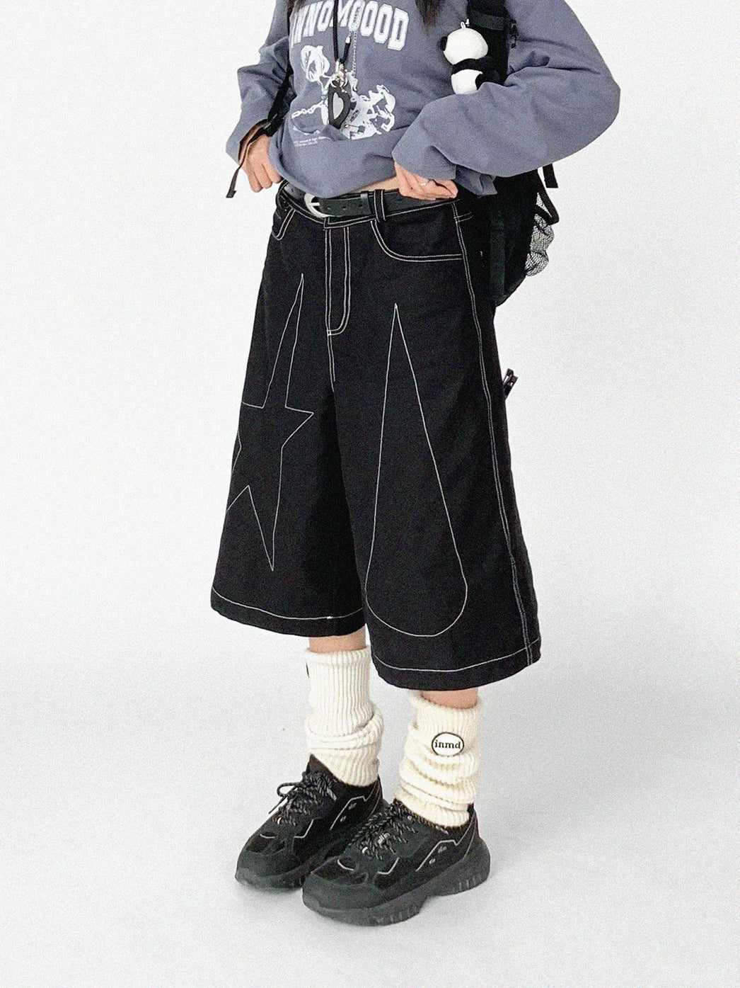 [innomood] tears star wide leg jorts