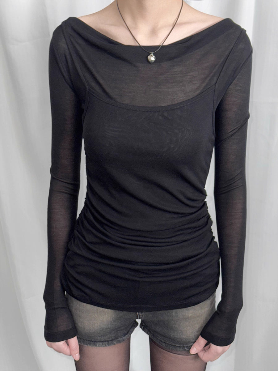 [SOF SELECT] fake two-piece pleated long sleeve top