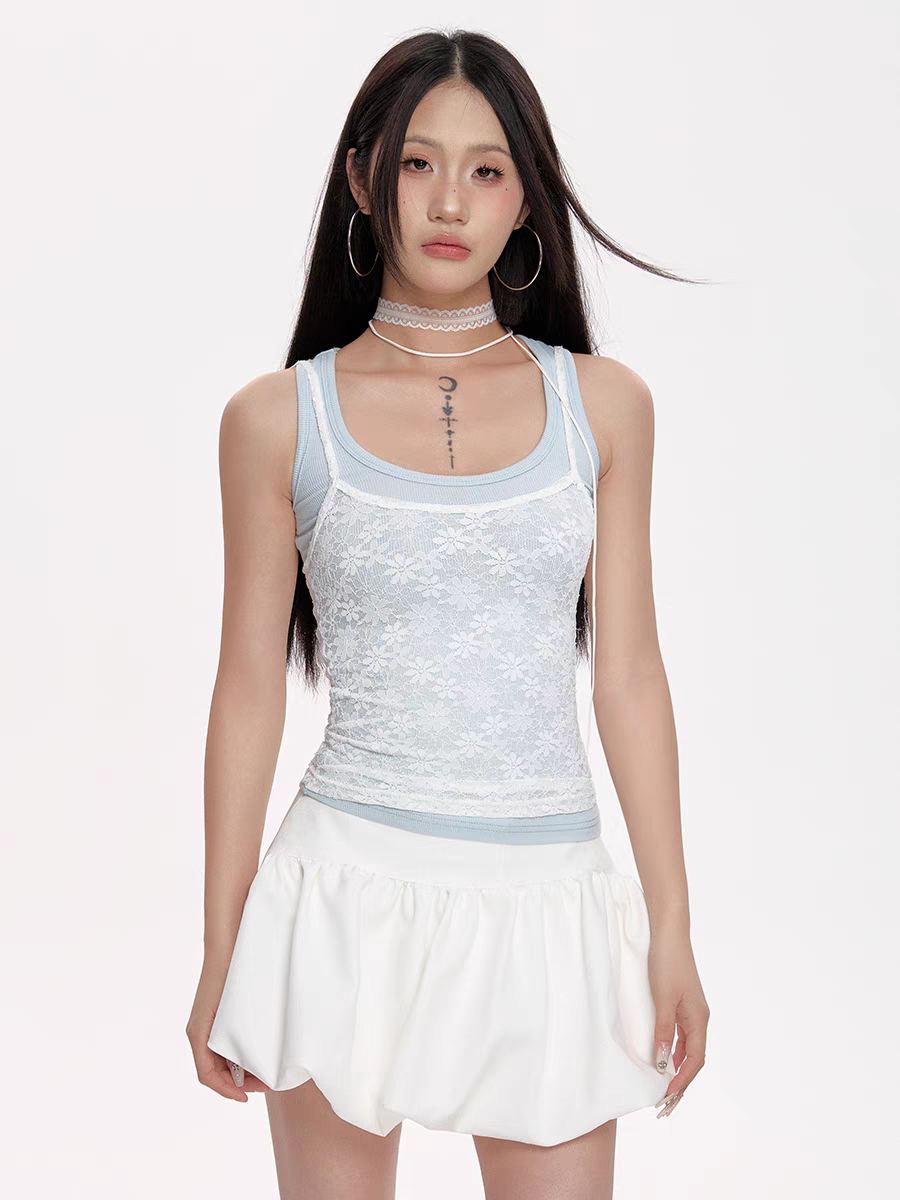 [CHETOOR] double lace tank top