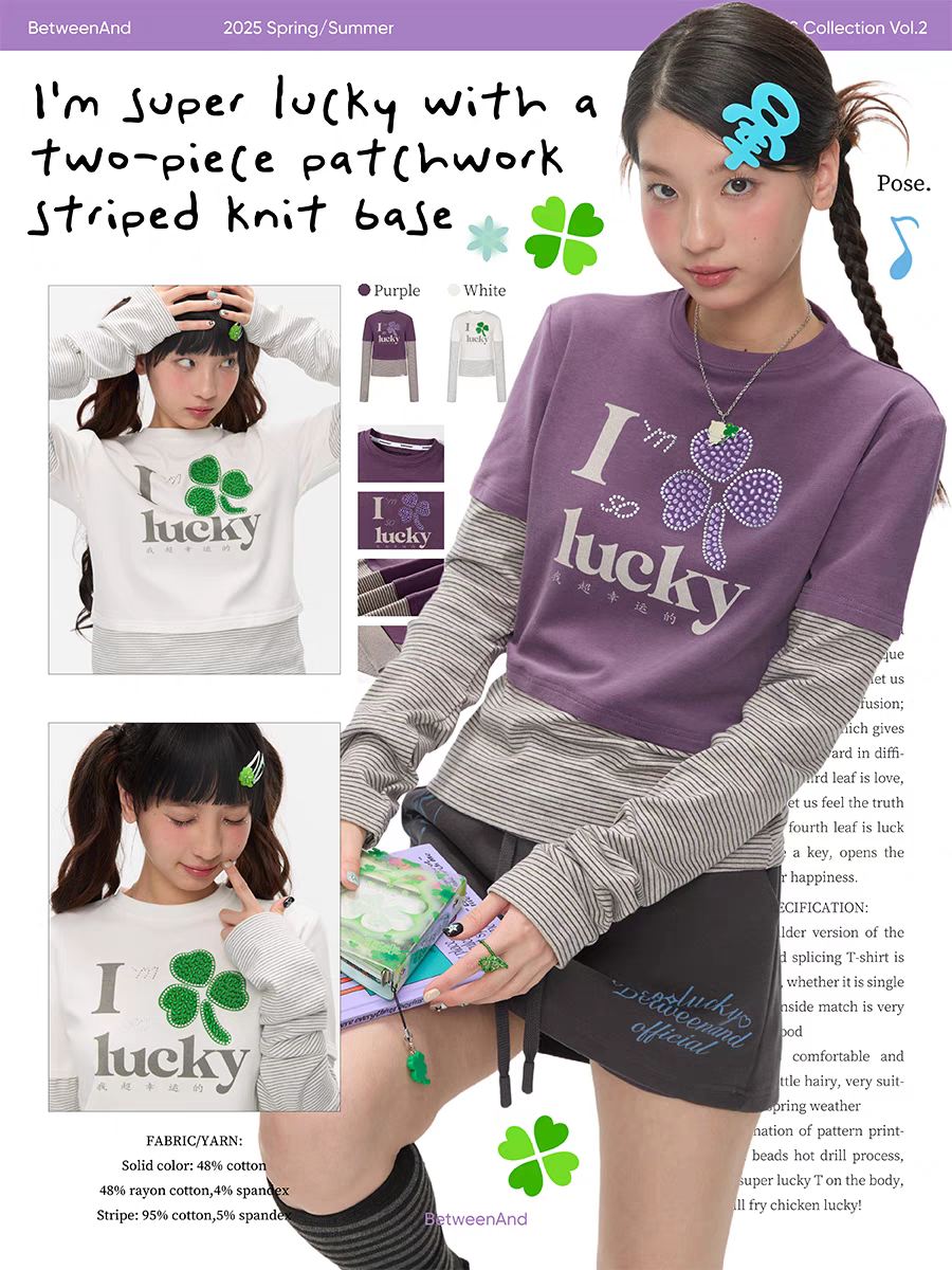 [BETWEENAND] i'm so lucky fake-two piece long sleeve top