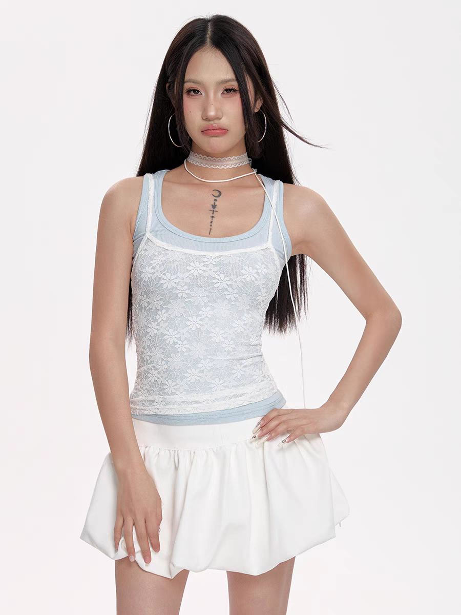 [CHETOOR] double lace tank top