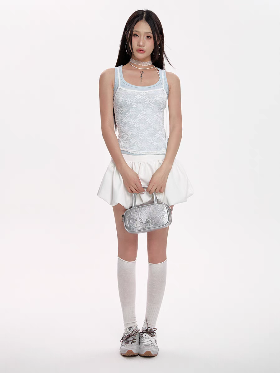 [CHETOOR] double lace tank top