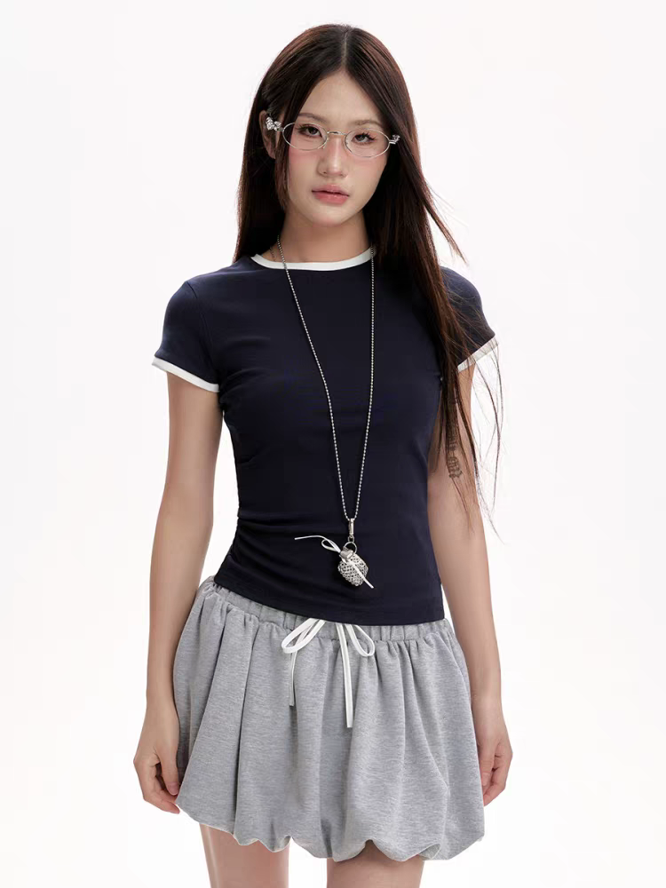 [CHETOOR] double color contrast top