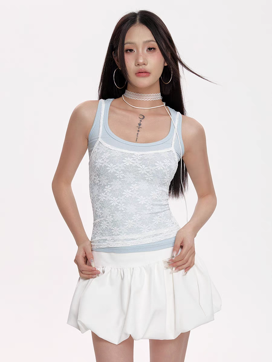 [CHETOOR] double lace tank top