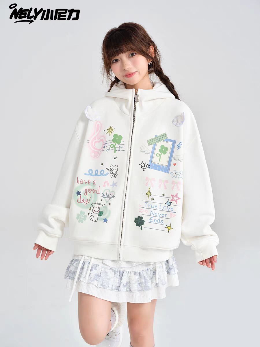 [NELY] angel wings hoodie zip-up jacket with pvc photocard pocket