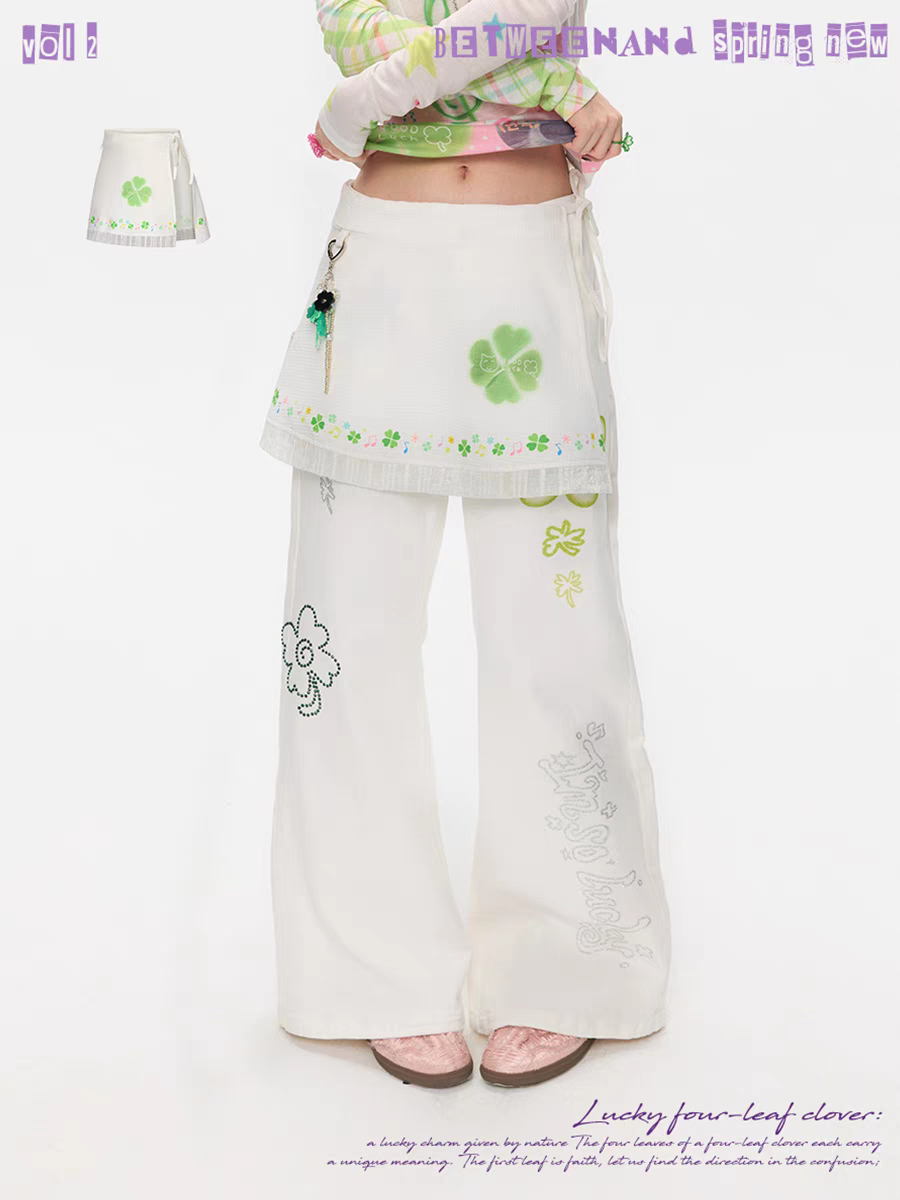 [BETWEENAND] four leaf overlay skirt
