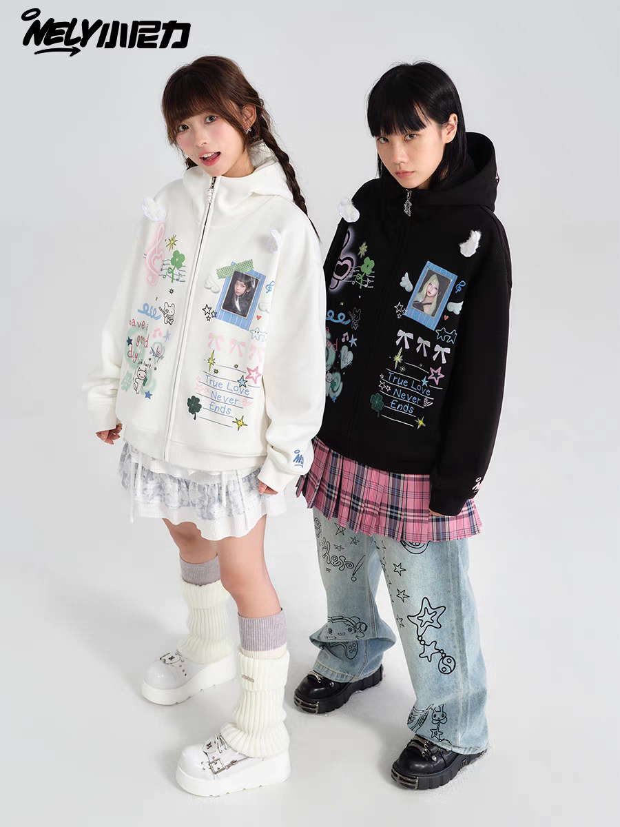 [NELY] angel wings hoodie zip-up jacket with pvc photocard pocket
