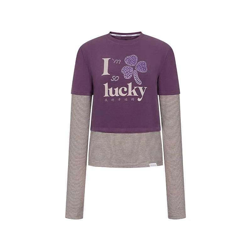 [BETWEENAND] i'm so lucky fake-two piece long sleeve top
