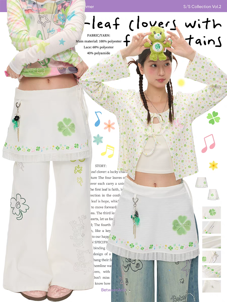 [BETWEENAND] four leaf overlay skirt