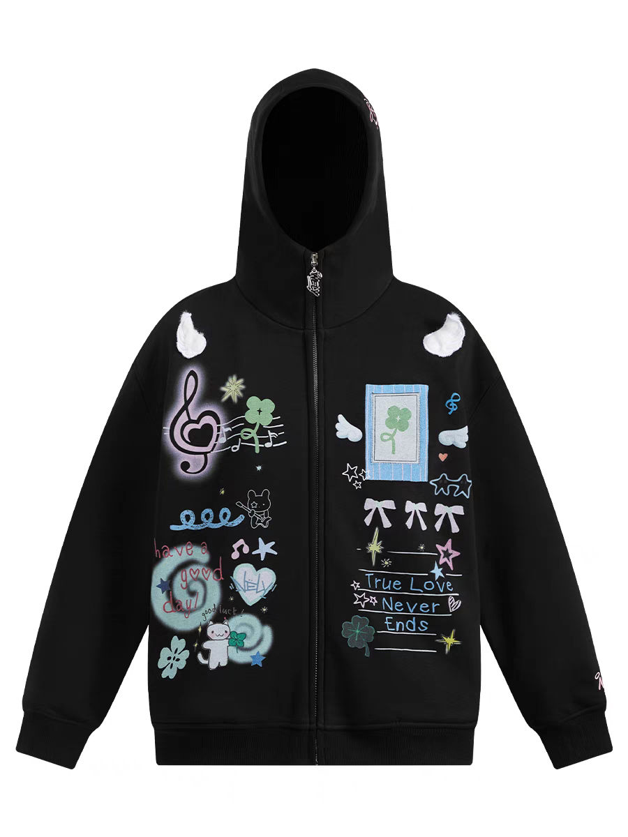 [NELY] angel wings hoodie zip-up jacket with pvc photocard pocket