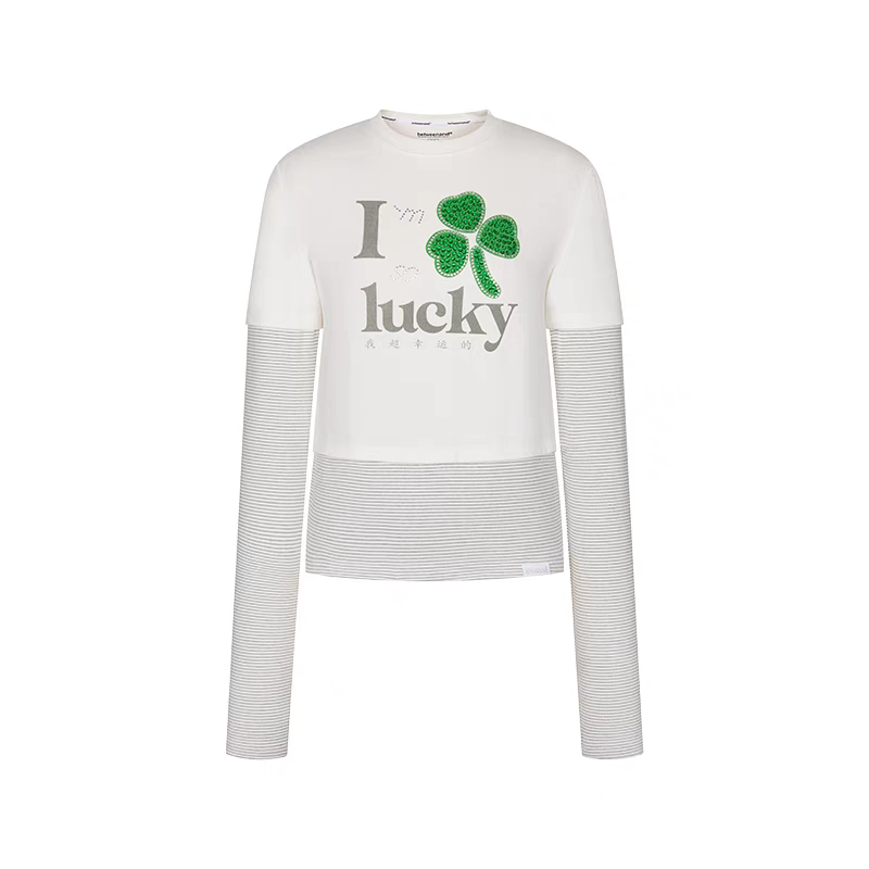 [BETWEENAND] i'm so lucky fake-two piece long sleeve top