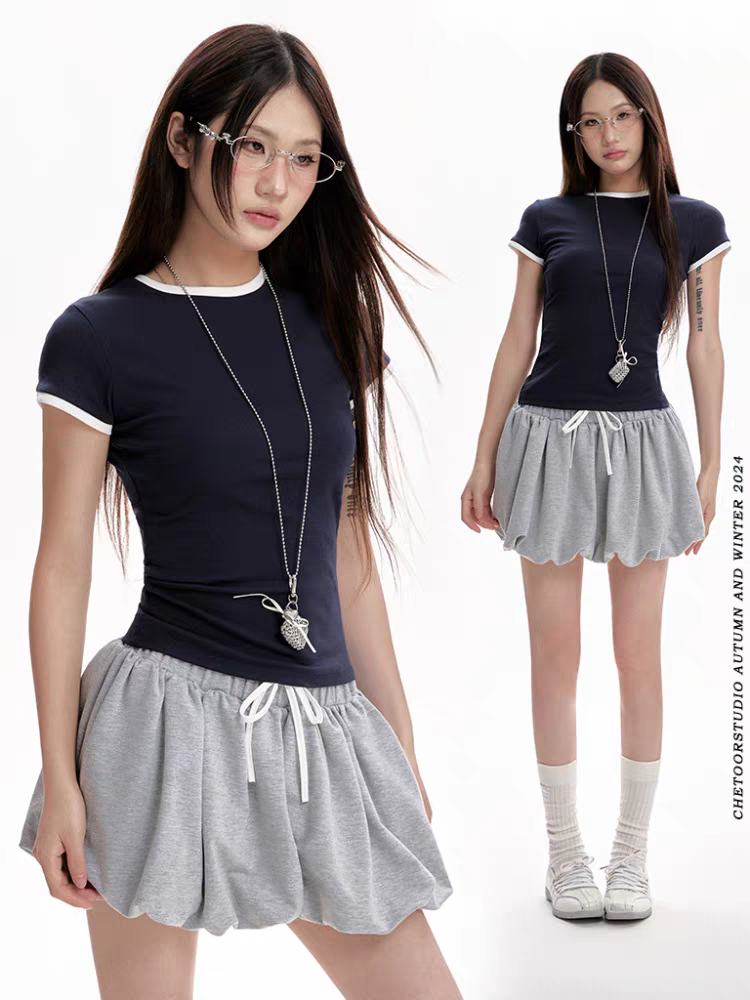 [CHETOOR] double color contrast top