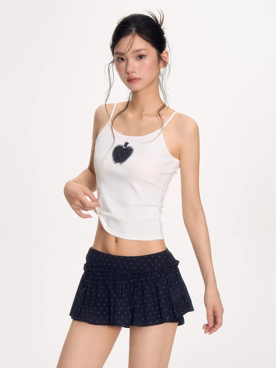 [NECYSTUDIO] polka dot puff sleeve shirt, tank top, short, skirt