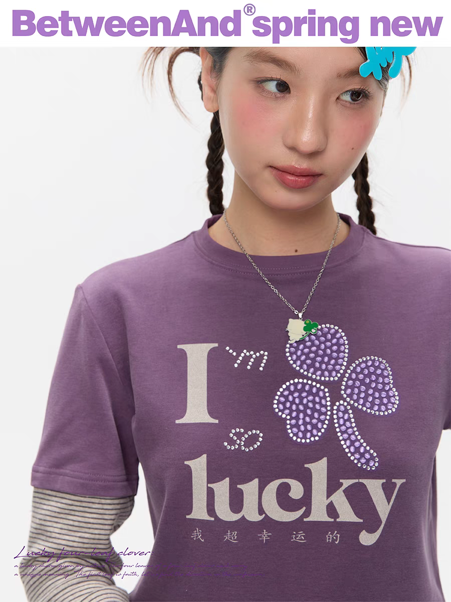 [BETWEENAND] i'm so lucky fake-two piece long sleeve top