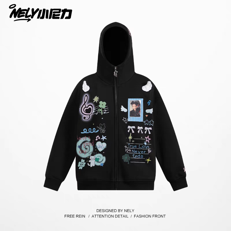 [NELY] angel wings hoodie zip-up jacket with pvc photocard pocket