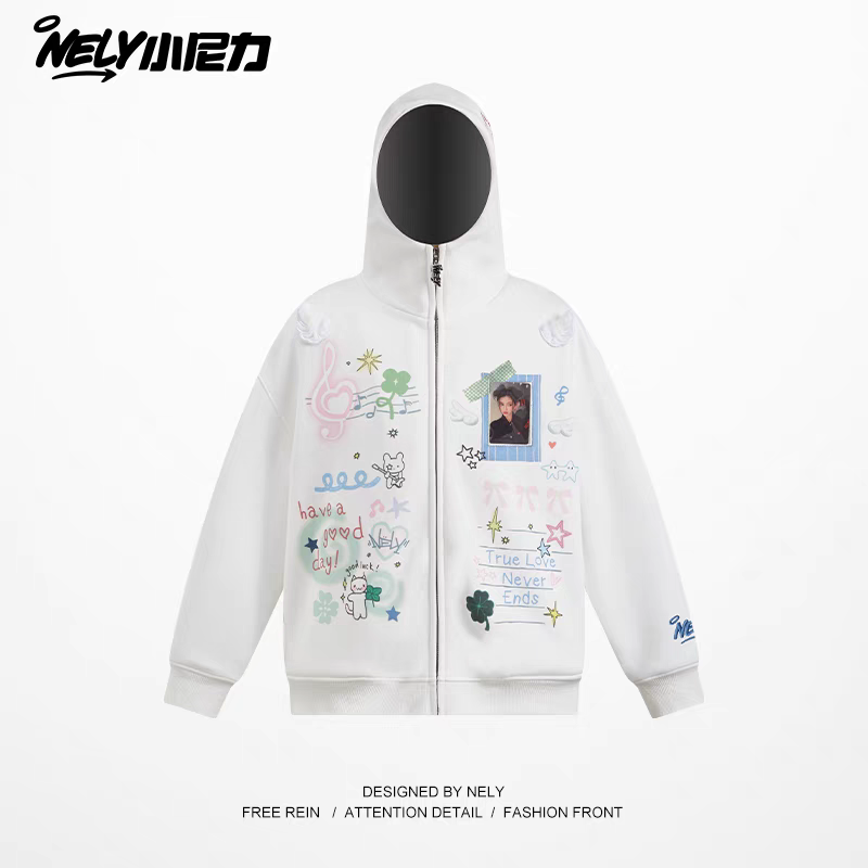 [NELY] angel wings hoodie zip-up jacket with pvc photocard pocket