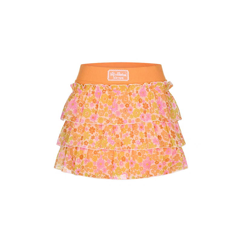[BETWEENAND] orange chiffon cake dress layer mini skirt