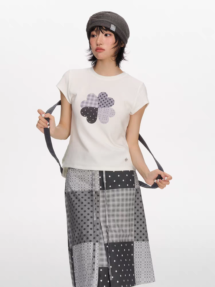 [NECYSTUDIO] plaid polka four leaf clover shirt